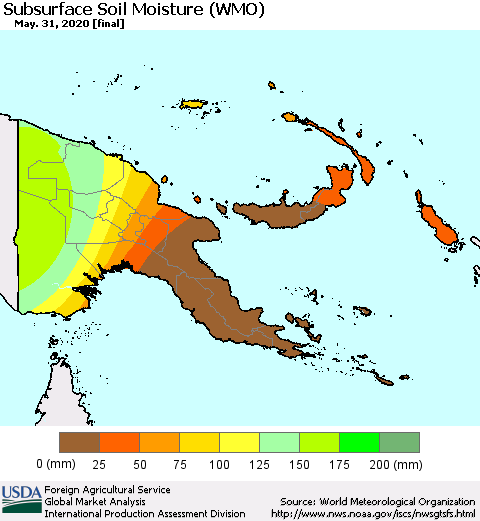 Papua New Guinea Subsurface Soil Moisture (WMO) Thematic Map For 5/25/2020 - 5/31/2020