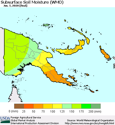 Papua New Guinea Subsurface Soil Moisture (WMO) Thematic Map For 6/1/2020 - 6/7/2020