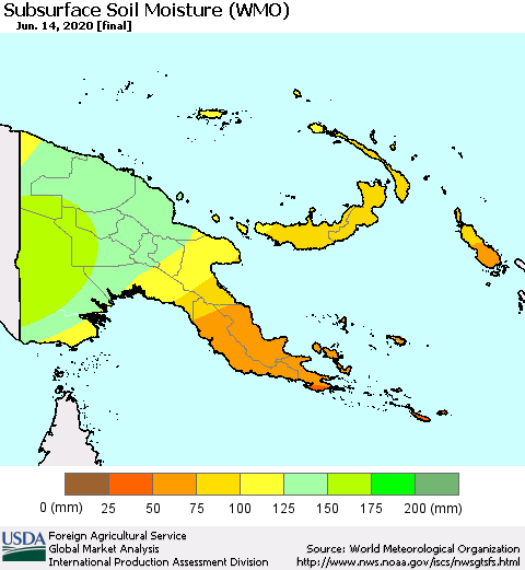Papua New Guinea Subsurface Soil Moisture (WMO) Thematic Map For 6/8/2020 - 6/14/2020