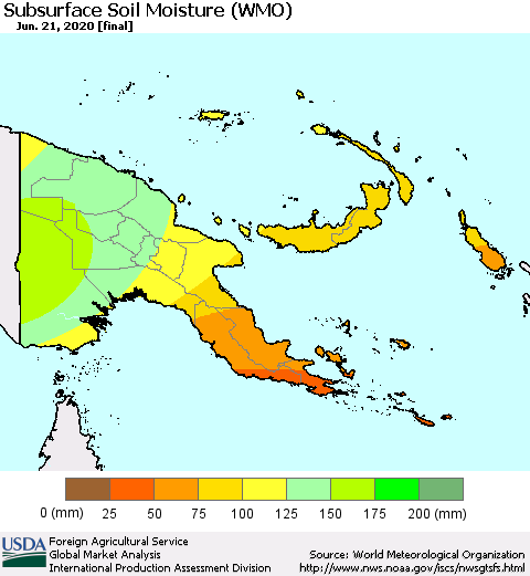 Papua New Guinea Subsurface Soil Moisture (WMO) Thematic Map For 6/15/2020 - 6/21/2020