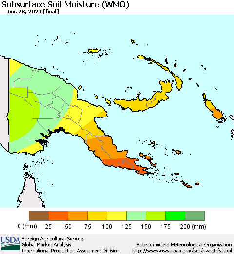 Papua New Guinea Subsurface Soil Moisture (WMO) Thematic Map For 6/22/2020 - 6/28/2020