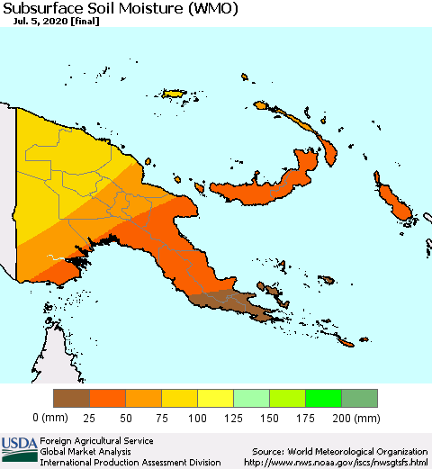 Papua New Guinea Subsurface Soil Moisture (WMO) Thematic Map For 6/29/2020 - 7/5/2020