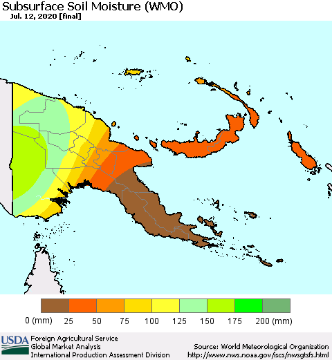 Papua New Guinea Subsurface Soil Moisture (WMO) Thematic Map For 7/6/2020 - 7/12/2020