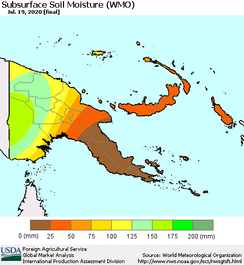 Papua New Guinea Subsurface Soil Moisture (WMO) Thematic Map For 7/13/2020 - 7/19/2020