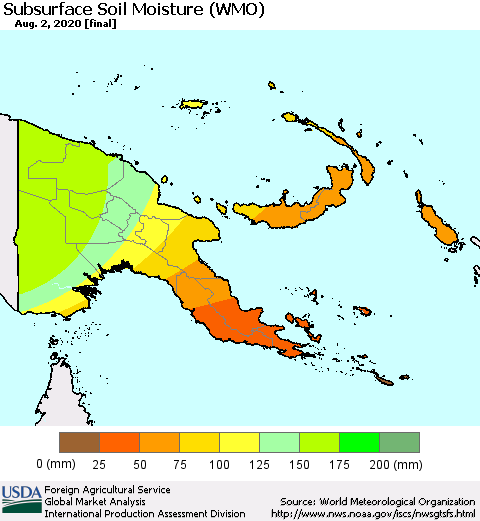 Papua New Guinea Subsurface Soil Moisture (WMO) Thematic Map For 7/27/2020 - 8/2/2020