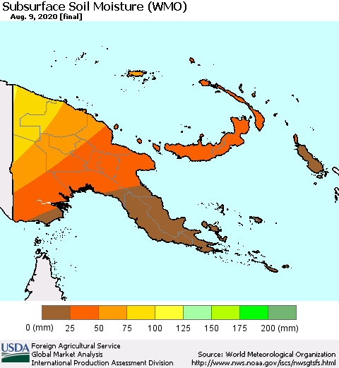 Papua New Guinea Subsurface Soil Moisture (WMO) Thematic Map For 8/3/2020 - 8/9/2020