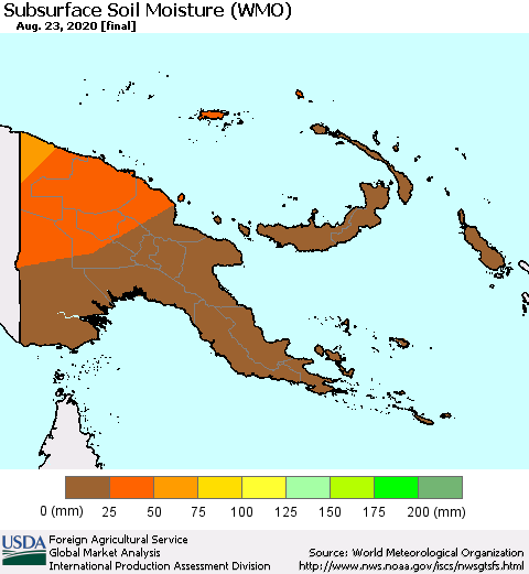Papua New Guinea Subsurface Soil Moisture (WMO) Thematic Map For 8/17/2020 - 8/23/2020