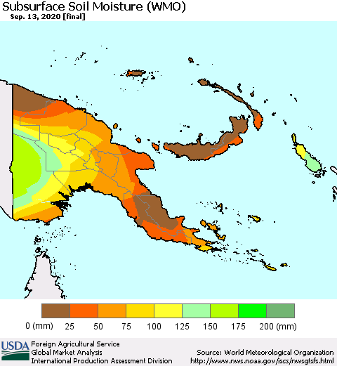 Papua New Guinea Subsurface Soil Moisture (WMO) Thematic Map For 9/7/2020 - 9/13/2020