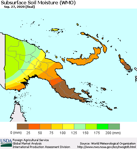 Papua New Guinea Subsurface Soil Moisture (WMO) Thematic Map For 9/21/2020 - 9/27/2020