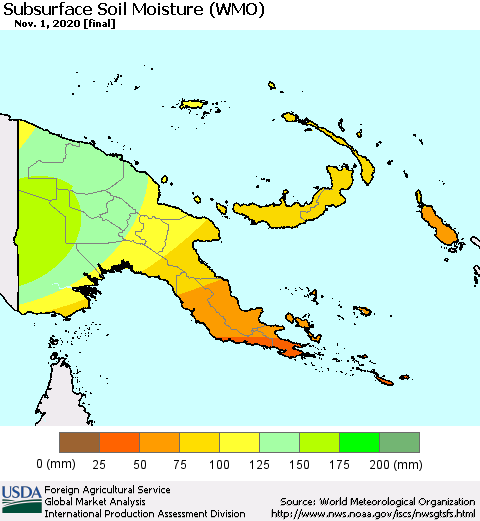 Papua New Guinea Subsurface Soil Moisture (WMO) Thematic Map For 10/26/2020 - 11/1/2020