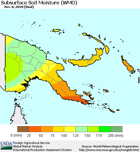 Papua New Guinea Subsurface Soil Moisture (WMO) Thematic Map For 11/2/2020 - 11/8/2020