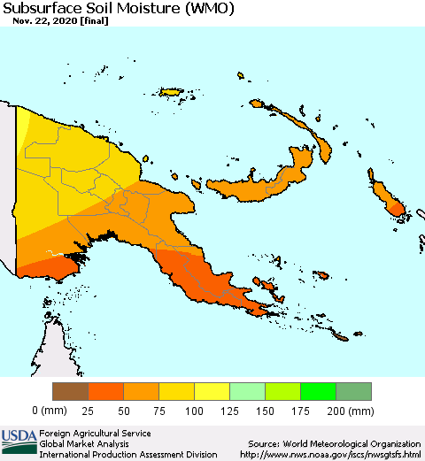Papua New Guinea Subsurface Soil Moisture (WMO) Thematic Map For 11/16/2020 - 11/22/2020