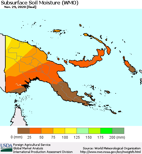 Papua New Guinea Subsurface Soil Moisture (WMO) Thematic Map For 11/23/2020 - 11/29/2020