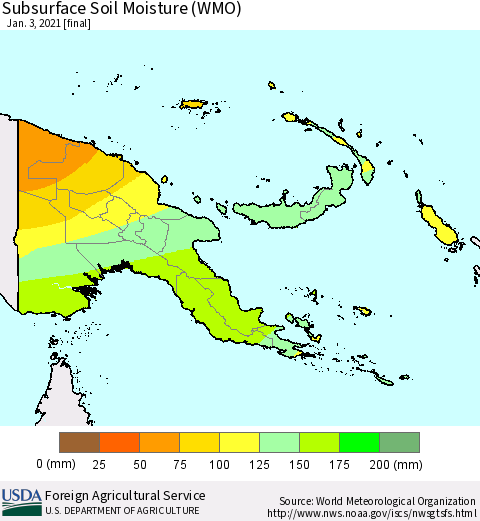 Papua New Guinea Subsurface Soil Moisture (WMO) Thematic Map For 12/28/2020 - 1/3/2021