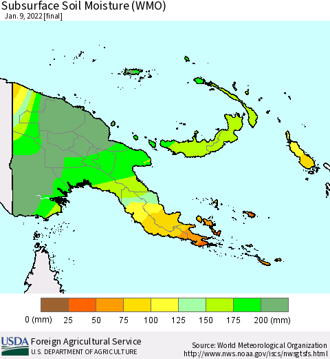 Papua New Guinea Subsurface Soil Moisture (WMO) Thematic Map For 1/3/2022 - 1/9/2022