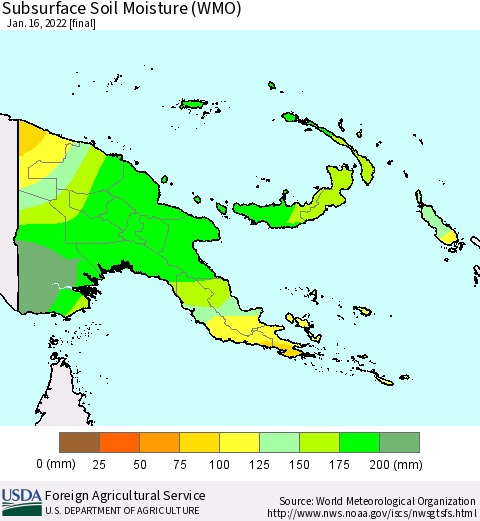 Papua New Guinea Subsurface Soil Moisture (WMO) Thematic Map For 1/10/2022 - 1/16/2022