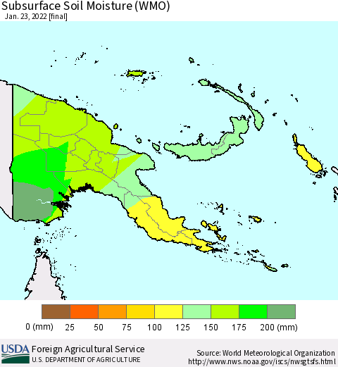 Papua New Guinea Subsurface Soil Moisture (WMO) Thematic Map For 1/17/2022 - 1/23/2022