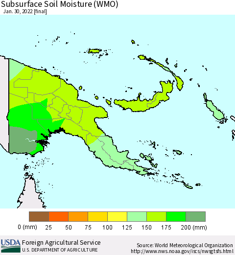 Papua New Guinea Subsurface Soil Moisture (WMO) Thematic Map For 1/24/2022 - 1/30/2022