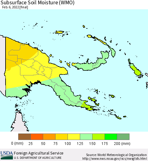 Papua New Guinea Subsurface Soil Moisture (WMO) Thematic Map For 1/31/2022 - 2/6/2022