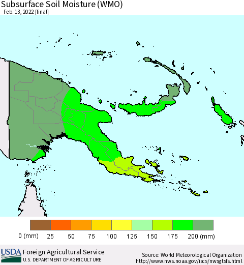 Papua New Guinea Subsurface Soil Moisture (WMO) Thematic Map For 2/7/2022 - 2/13/2022