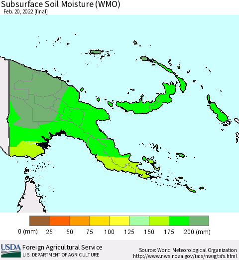 Papua New Guinea Subsurface Soil Moisture (WMO) Thematic Map For 2/14/2022 - 2/20/2022