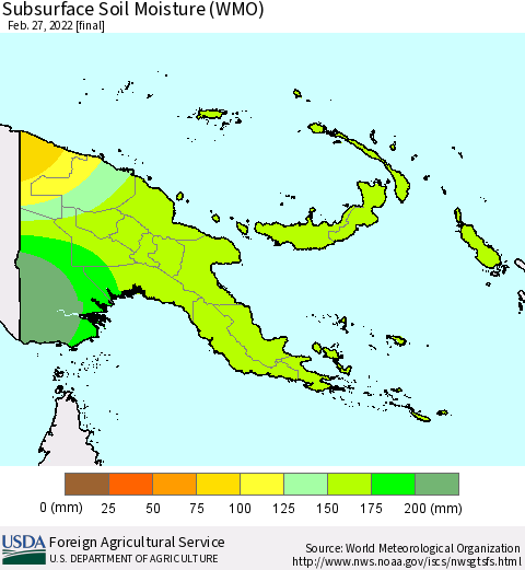 Papua New Guinea Subsurface Soil Moisture (WMO) Thematic Map For 2/21/2022 - 2/27/2022