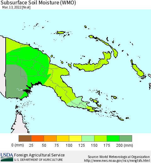 Papua New Guinea Subsurface Soil Moisture (WMO) Thematic Map For 3/7/2022 - 3/13/2022