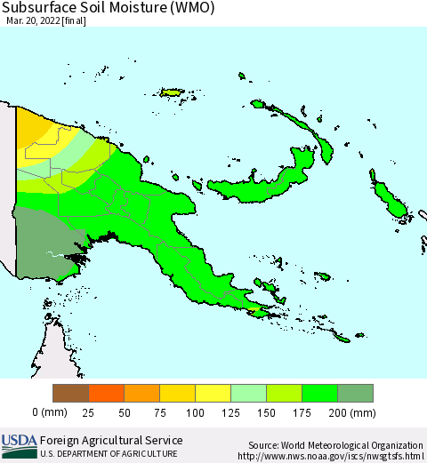 Papua New Guinea Subsurface Soil Moisture (WMO) Thematic Map For 3/14/2022 - 3/20/2022