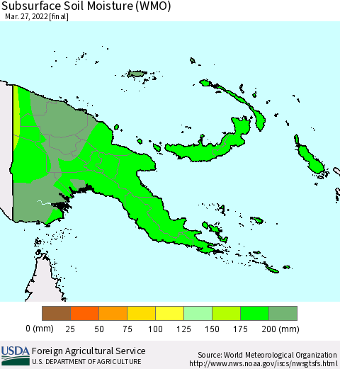 Papua New Guinea Subsurface Soil Moisture (WMO) Thematic Map For 3/21/2022 - 3/27/2022