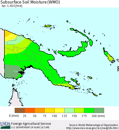 Papua New Guinea Subsurface Soil Moisture (WMO) Thematic Map For 3/28/2022 - 4/3/2022