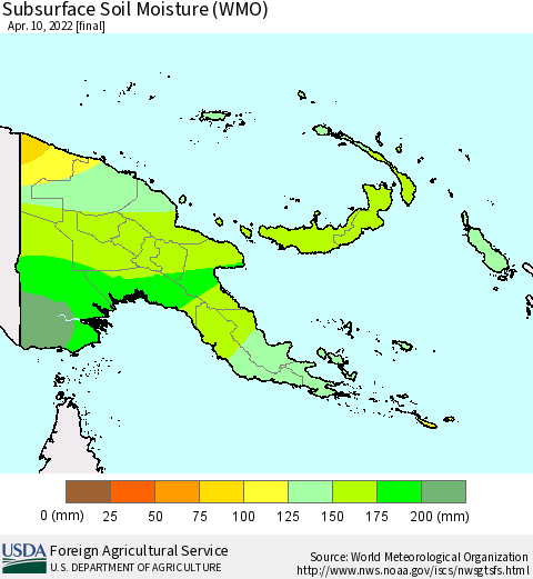 Papua New Guinea Subsurface Soil Moisture (WMO) Thematic Map For 4/4/2022 - 4/10/2022