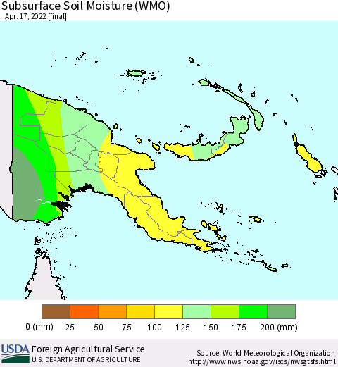 Papua New Guinea Subsurface Soil Moisture (WMO) Thematic Map For 4/11/2022 - 4/17/2022