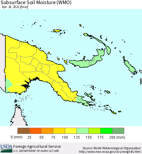 Papua New Guinea Subsurface Soil Moisture (WMO) Thematic Map For 4/18/2022 - 4/24/2022