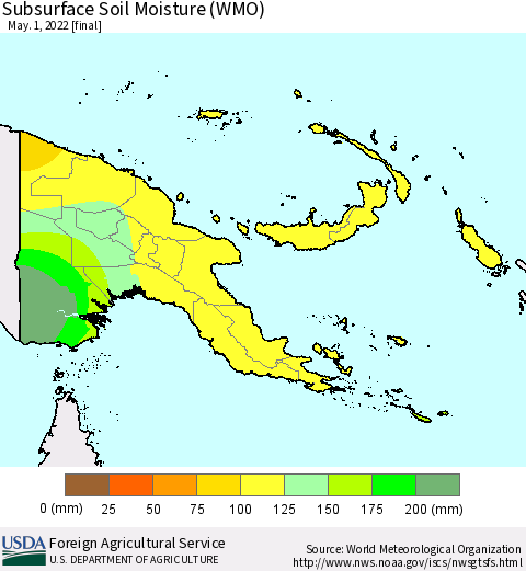 Papua New Guinea Subsurface Soil Moisture (WMO) Thematic Map For 4/25/2022 - 5/1/2022