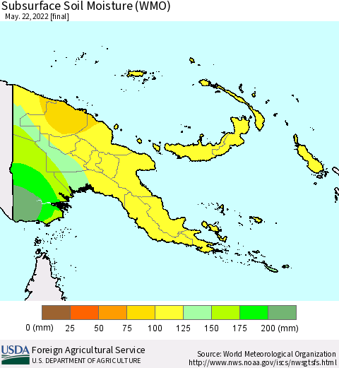 Papua New Guinea Subsurface Soil Moisture (WMO) Thematic Map For 5/16/2022 - 5/22/2022