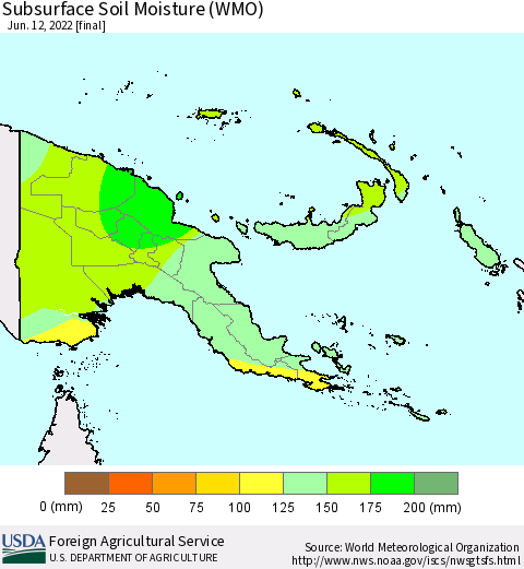 Papua New Guinea Subsurface Soil Moisture (WMO) Thematic Map For 6/6/2022 - 6/12/2022
