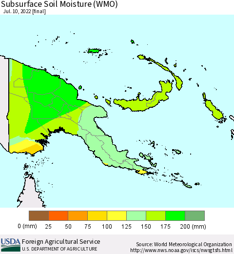 Papua New Guinea Subsurface Soil Moisture (WMO) Thematic Map For 7/4/2022 - 7/10/2022