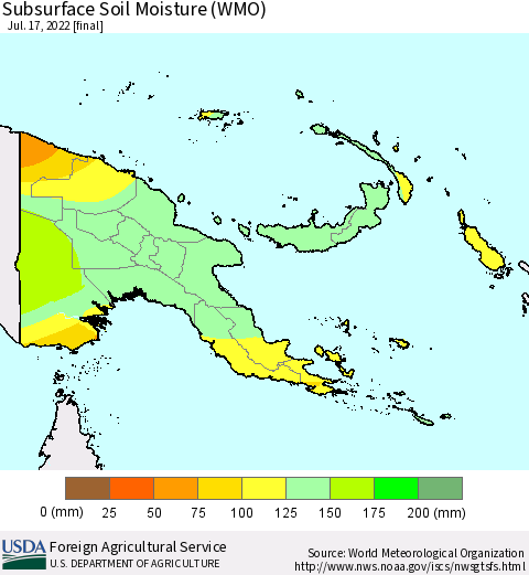 Papua New Guinea Subsurface Soil Moisture (WMO) Thematic Map For 7/11/2022 - 7/17/2022