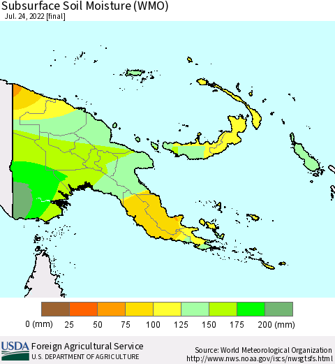 Papua New Guinea Subsurface Soil Moisture (WMO) Thematic Map For 7/18/2022 - 7/24/2022