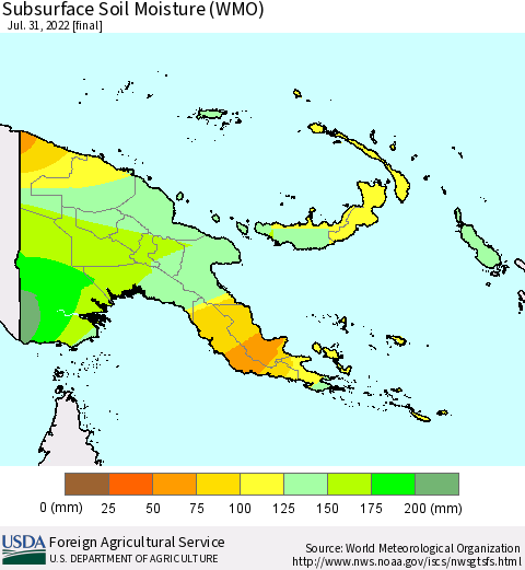 Papua New Guinea Subsurface Soil Moisture (WMO) Thematic Map For 7/25/2022 - 7/31/2022