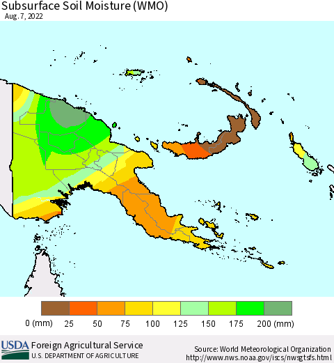 Papua New Guinea Subsurface Soil Moisture (WMO) Thematic Map For 8/1/2022 - 8/7/2022