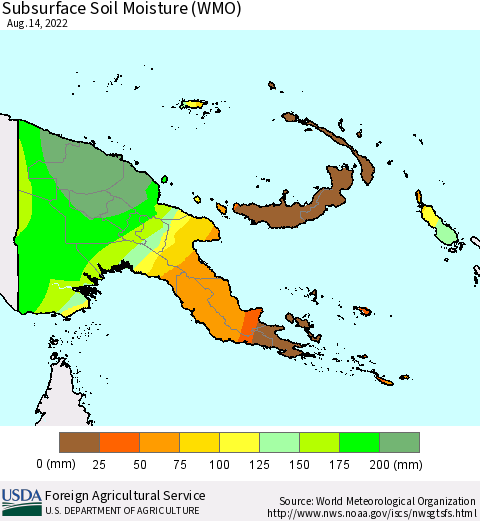 Papua New Guinea Subsurface Soil Moisture (WMO) Thematic Map For 8/8/2022 - 8/14/2022
