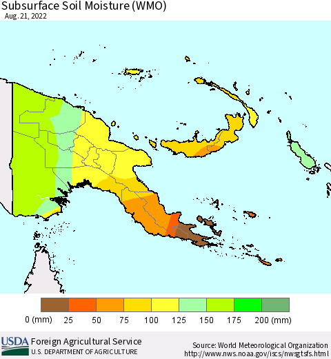 Papua New Guinea Subsurface Soil Moisture (WMO) Thematic Map For 8/15/2022 - 8/21/2022