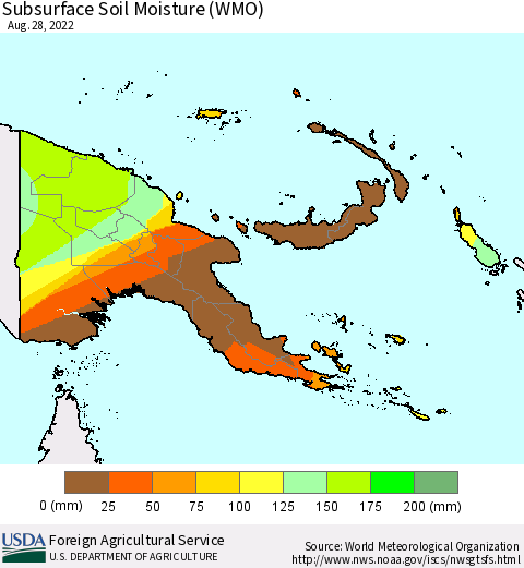 Papua New Guinea Subsurface Soil Moisture (WMO) Thematic Map For 8/22/2022 - 8/28/2022