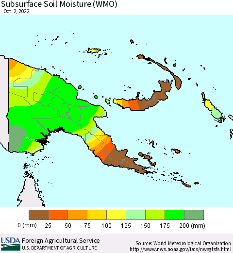 Papua New Guinea Subsurface Soil Moisture (WMO) Thematic Map For 9/26/2022 - 10/2/2022