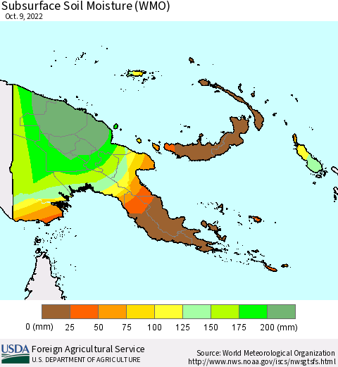 Papua New Guinea Subsurface Soil Moisture (WMO) Thematic Map For 10/3/2022 - 10/9/2022
