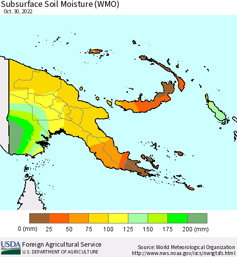 Papua New Guinea Subsurface Soil Moisture (WMO) Thematic Map For 10/24/2022 - 10/30/2022