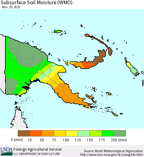 Papua New Guinea Subsurface Soil Moisture (WMO) Thematic Map For 11/14/2022 - 11/20/2022