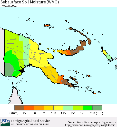 Papua New Guinea Subsurface Soil Moisture (WMO) Thematic Map For 11/21/2022 - 11/27/2022