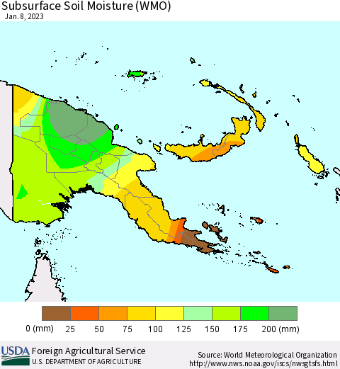 Papua New Guinea Subsurface Soil Moisture (WMO) Thematic Map For 1/2/2023 - 1/8/2023